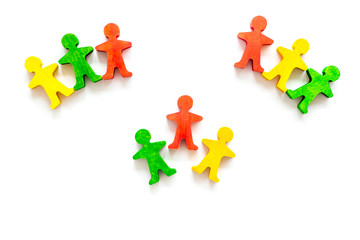 Team work, teambuilding concept. People silhouettes on white background top-down copy space