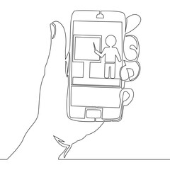 Continuous line drawing Online education concept
