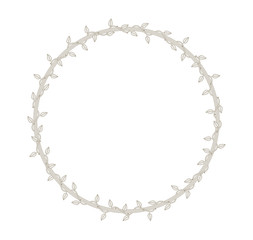 Vector circle frame overgrown with plant with thorns and leaves. White background