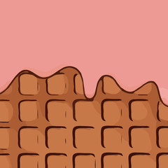 Pink strawberry ice-cream melted on waffle background
