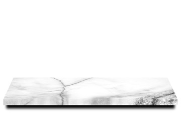 Empty marble table floor on white background. For your products. 