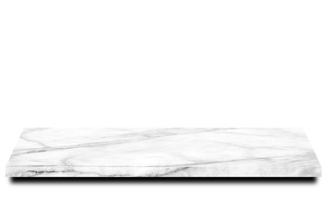 Empty marble table floor on white background. For your products. 