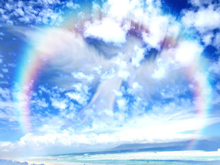 Rainbow angel in the sky photographed in Bloubergstrand, Cape Town, South Africa