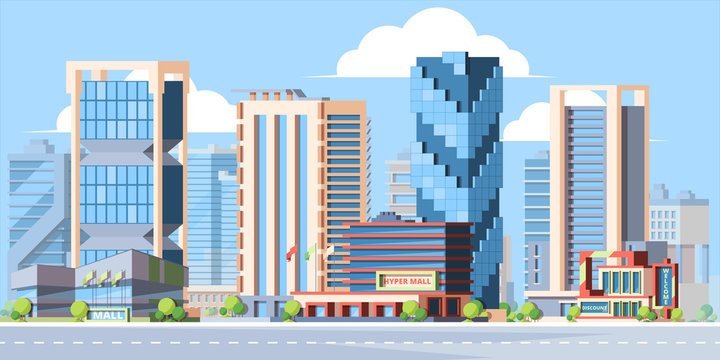 Modern city landscape colorful flat vector illustration