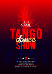 Vertical tango dance show template with bright background, color graphic elements and text. 