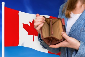 Poor person with empty wallet in Canada