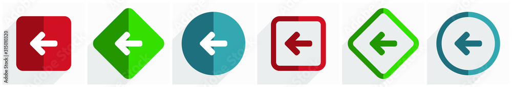 Fototapete Left arrow icon set, flat design vector illustration in 6 options for webdesign and mobile applications in eps 10