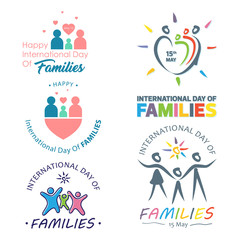 Set of colorful design international day of families with graphic family holding hands