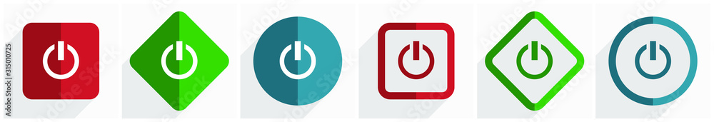 Fototapete Power icon set, flat design vector illustration in 6 options for webdesign and mobile applications in eps 10
