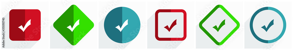 Leinwandbilder accept icon set, flat design vector illustration in 6 options for webdesign and mobile applications 