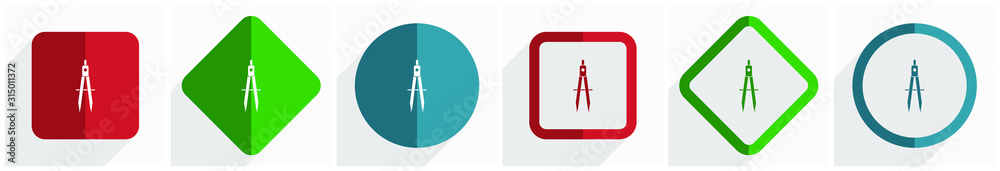 Poster Learning icon set, flat design vector illustration in 6 options for webdesign and mobile applications in eps 10