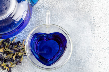 Butterfly pea flower blue tea. Healthy detox herbal drink