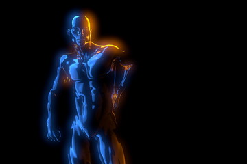 Fototapeta na wymiar Male torso, pain in the back isolated on black background. 3d rendered medical illustration