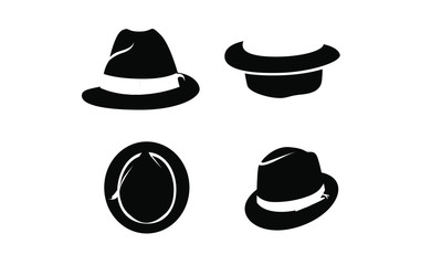 collection black fedora hat icon logo design illustration - obrazy, fototapety, plakaty