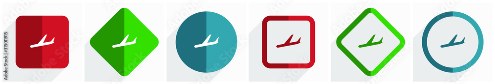 Aufkleber arrivals icon set, flat design vector illustration in 6 options for webdesign and mobile application