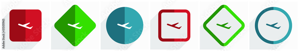 Aufkleber deparures icon set, flat design vector illustration in 6 options for webdesign and mobile applicatio