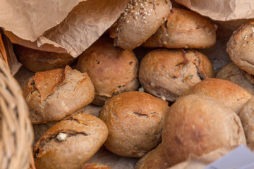 Delicious natural baked bread. Homemade bread loaf with sesame.