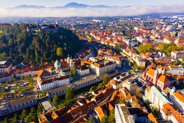 Panorama of the Slovenian capital Ljubljana in morning