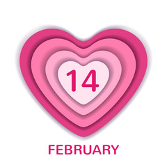 Pink paper art vector heart shape isolated on white background.