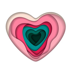 Pink paper art vector heart shape isolated on white background.