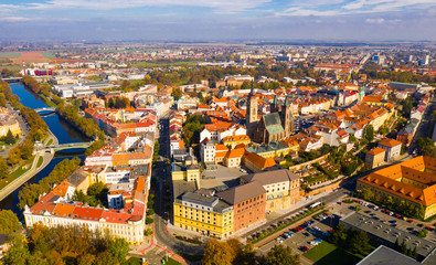 Fototapeta na wymiar Aerial view of Hradec Kralove with clock tower and Cathedral