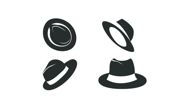 collection black fedora hat icon logo design illustration