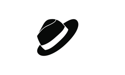 black fedora hat icon logo design illustration - obrazy, fototapety, plakaty