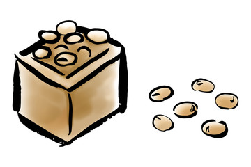 豆 大豆 墨絵 筆書き（カラー）