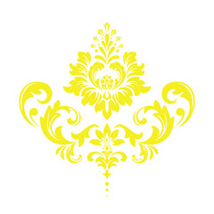 Damask graphic ornament. Floral design element. Yellow vector pattern