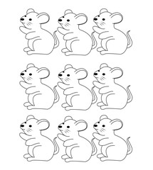 drawing of outlined cartoon pattern mouse character for coloring book for kids. education concept