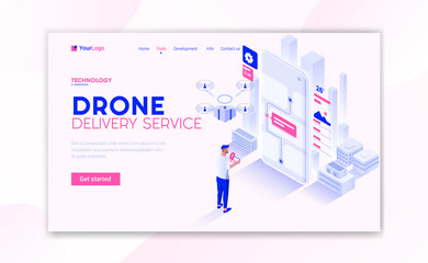 Flat Modern design of website template - Drone Delivery service