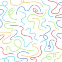 Abstract hand drawn wavy lines colorful isolated on white background.