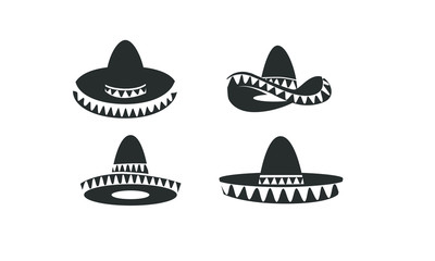 set of Sombrero hat black logo icon design illustration - obrazy, fototapety, plakaty