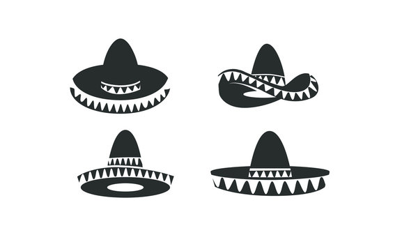 set of Sombrero hat black logo icon design illustration