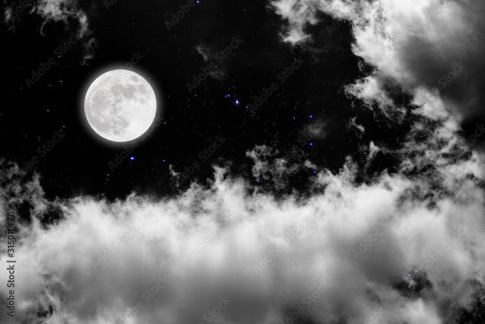 Canvas Prints full moon with starry and clouds background. romantic night.