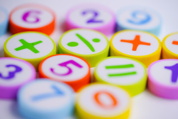 Fototapeta premium Math Number colorful on white background : Education study mathematics learning teach concept.