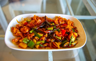 Stir fried Chicken with cashew nuts Cooking to chicken and nuts , vegetable have a delicious spicy and sweet