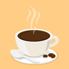 Hot white cup coffee with beans vector