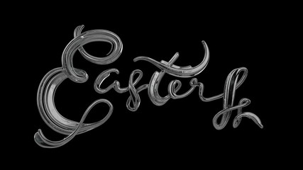 Happy Easter background with lettering made by ice isolate on black background. Invitation realistic 3d illustration greeting card, ad, promotion, poster, flyer, web-banner, article, social media