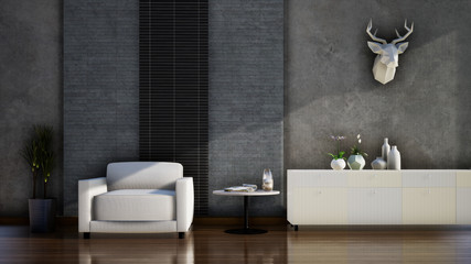 Naklejka na ściany i meble modern living room and loft gray wall background interior design, 3D rendering