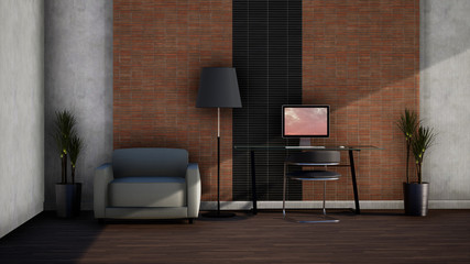 room interior design in modern loft style, 3d rendering