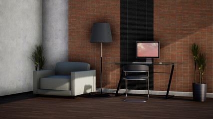 room interior design in modern loft style, 3d rendering background