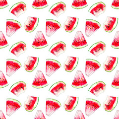 Seamless pattern. Watercolor drawing of red watermelon isolated on white background.