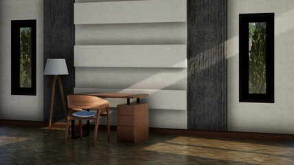 modern working room interior with chair and table, 3d rendering