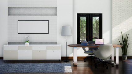 Fototapeta na wymiar modern white working room interior, 3d rendering background 