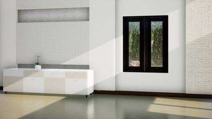 interior of white empty room with window, 3d rendering background
