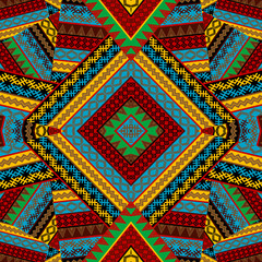 Creative colorful seamless patchwork pattern with african geometrical motifs