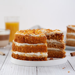 Healthy homemade carrot cake with apples and cottage cheese