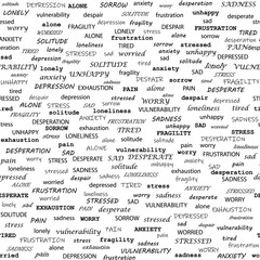 Typography seamless pattern with negative emotions like frustration, anxiety, sadness, despair