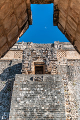 Uxmal Pyramid under full moon Close up